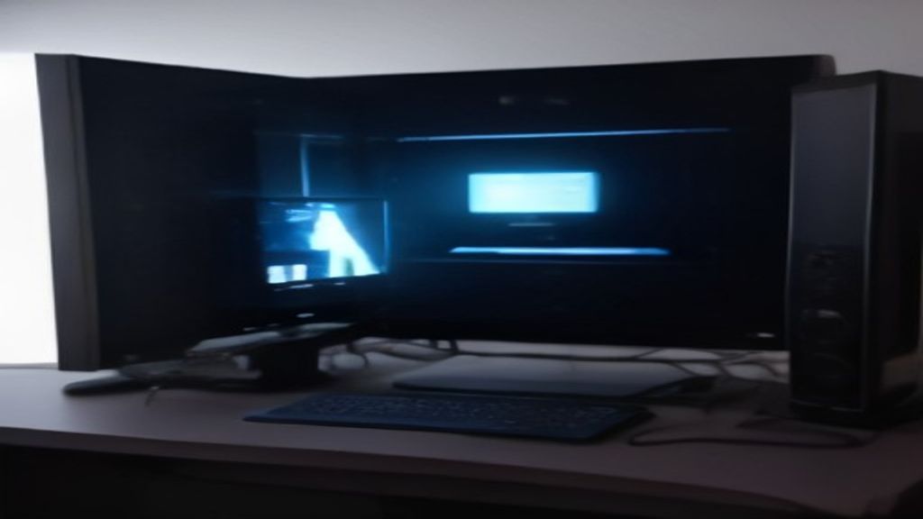 A sleek quantum laptop on a minimalist desk with glowing quantum chips, soft blue lighting, and energy-saving indicators