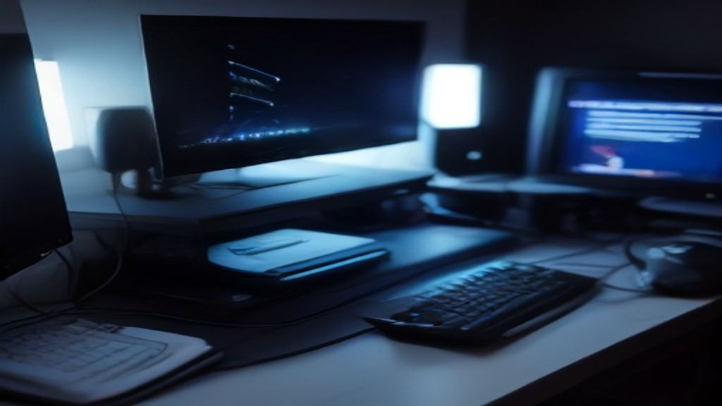 Apple Vision Pro 2 headset on a minimalist desk with a laptop, ambient lighting highlighting its sleek design