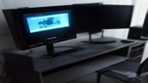 A sleek 4K 240Hz gaming monitor displaying a vibrant game scene on a desk with RGB lighting