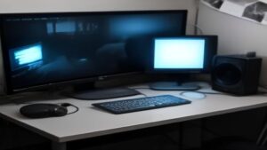 A sleek 27-inch gaming monitor with RGB backlighting, high refresh rate display, and ergonomic stand on a modern desk setup.