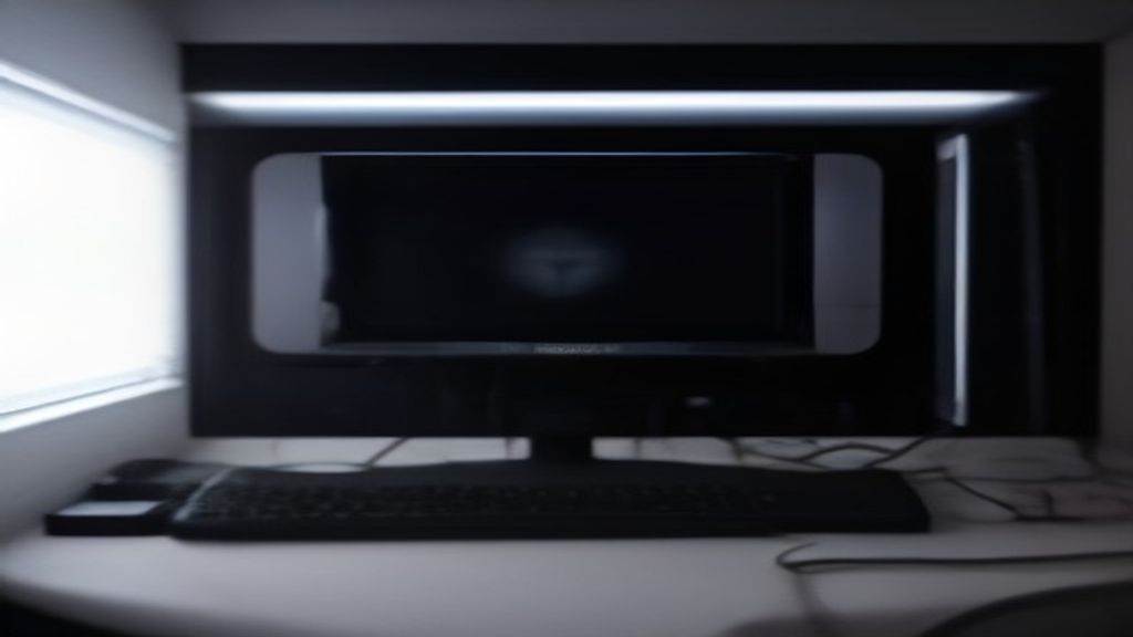 A close‑up of a sleek mini LED monitor displaying vibrant colors, with a gaming keyboard and mouse beside it on a modern desk