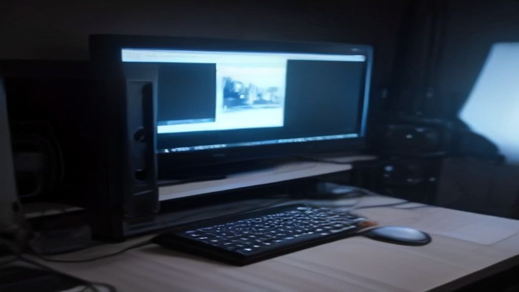 A sleek gaming PC setup with vibrant RGB lights, dual monitors, and a microphone for streaming, in a minimalist environment.