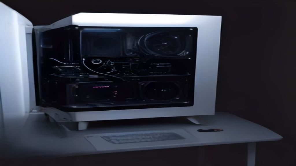 A split-screen comparison showing DLSS 4 and FSR 4 upscaling results on a modern gaming monitor, with performance graphs and hardware icons