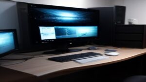 A sleek hero illustration of a futuristic laptop showing a Next.js dashboard, neon accents, clean code editor backdrop