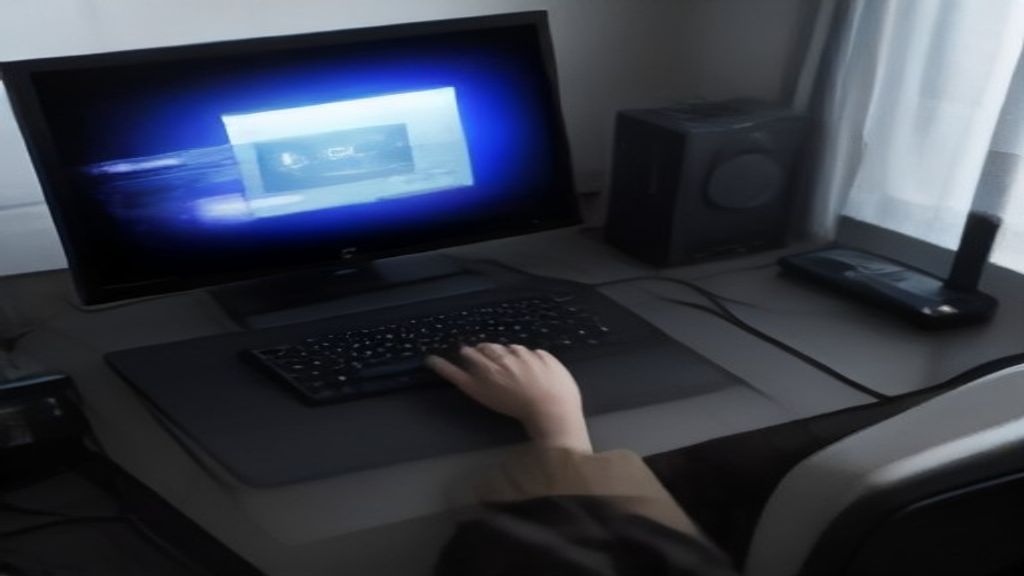 A sleek handheld PC with a glowing screen showing a futuristic game, set against a dark gradient background