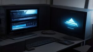 Two handheld gaming consoles placed side by side on a dark desk with ambient lighting