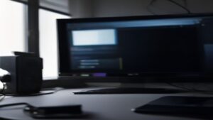 A sleek server rack with glowing LEDs and a graph overlay showing performance metrics