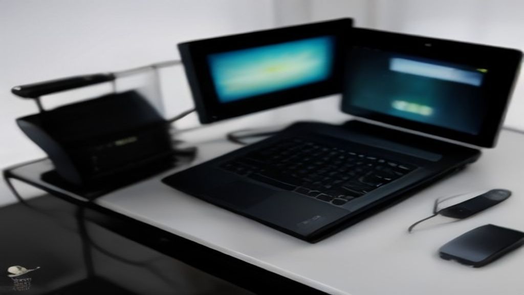 Futuristic control room with floating performance graphs, glowing circuit networks, and a laptop displaying real-time speed metrics.