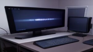 Modern server room with illuminated performance graphs and data streams visualizing tech optimization concepts.