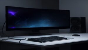 Sleek server rack with flowing data streams and glowing performance graphs illustrating tech optimization in a modern data center