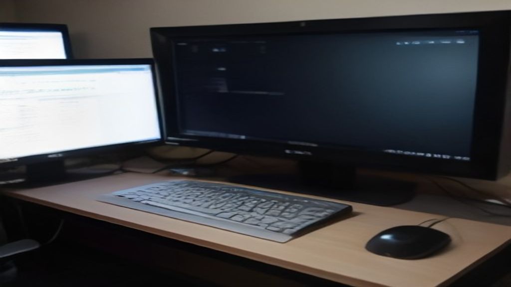 Sleek desk with curved monitor displaying colorful graphs, keyboard, mouse, and coffee cup under warm light
