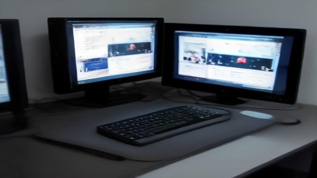 A futuristic gaming desktop with RGB lighting and monitors showing real-time performance metrics and AI optimization dashboards