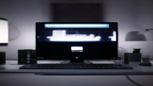Modern laptop with glowing NPU chip on tech background, circuit patterns, clean professional design
