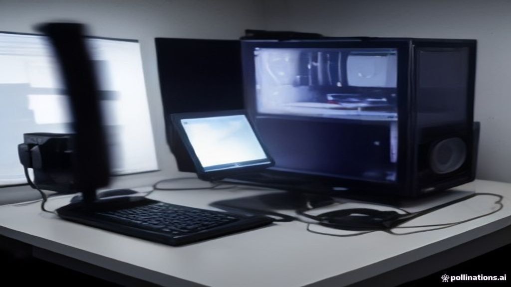 A modern gaming laptop on a tidy desk with a high-resolution monitor and a USB audio interface, ideal for content creators.