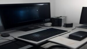 Foldable smartphone displayed open on a modern desk with tech accessories, showcasing its flexible screen and sleek design