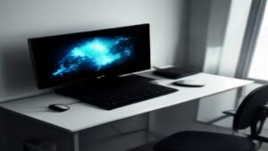 A sleek smartphone displaying a futuristic cloud gaming interface with glowing network lines