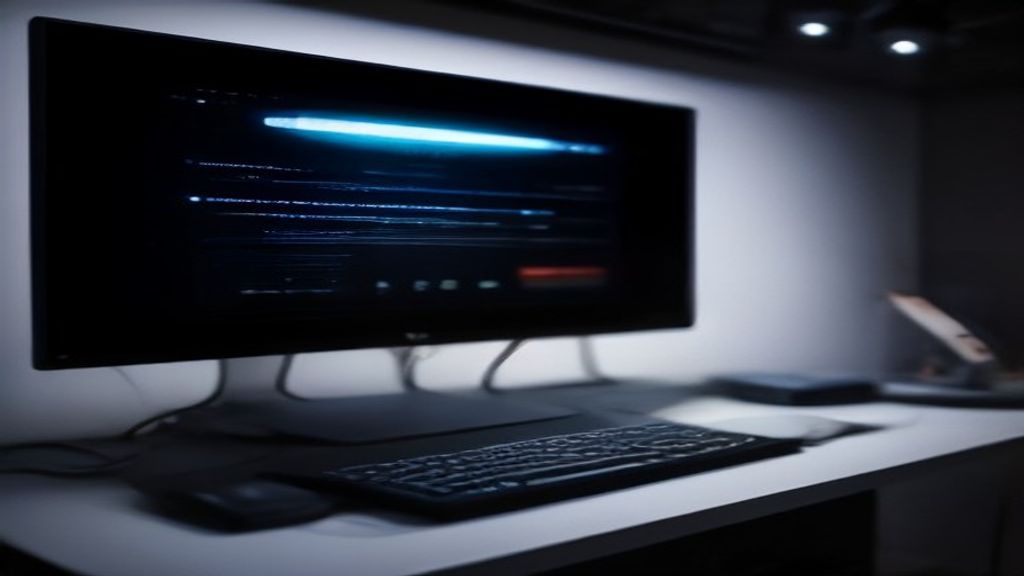 Close-up of futuristic gaming setup with glowing RTX 6000 Super graphics card and holographic AI metrics on curved monitor