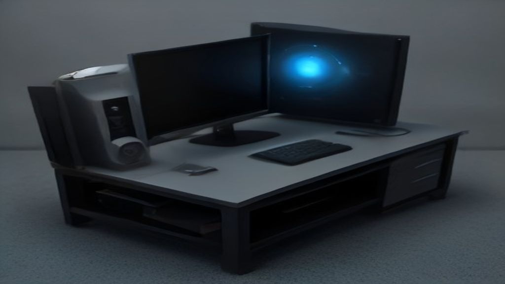 Modern laptop on desk with glowing neural graphics symbolizing on device AI productivity