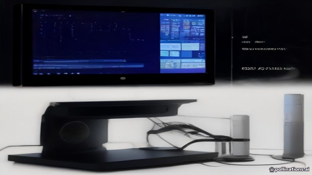 Laptop and desktop tower on a desk with a glowing neural network above them
