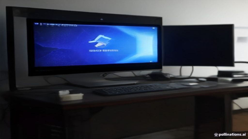 A sleek modern laptop displaying benchmark scores on a dark monitor with glowing AI processor icons and performance graphs floating on screen.