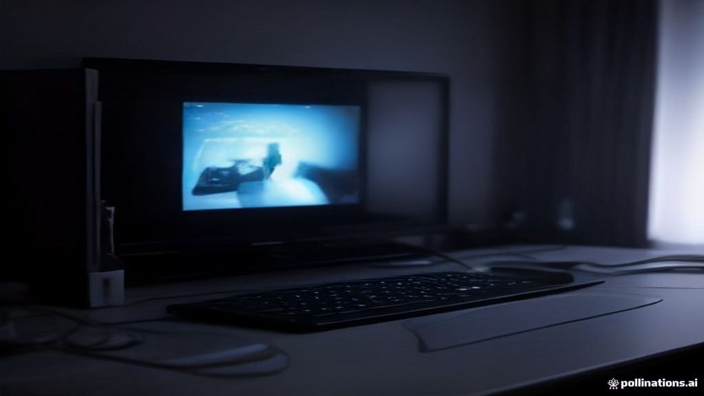 Futuristic gaming desk with ultra-detailed 8K display, ray-traced reflections, and a high-end graphics card setup