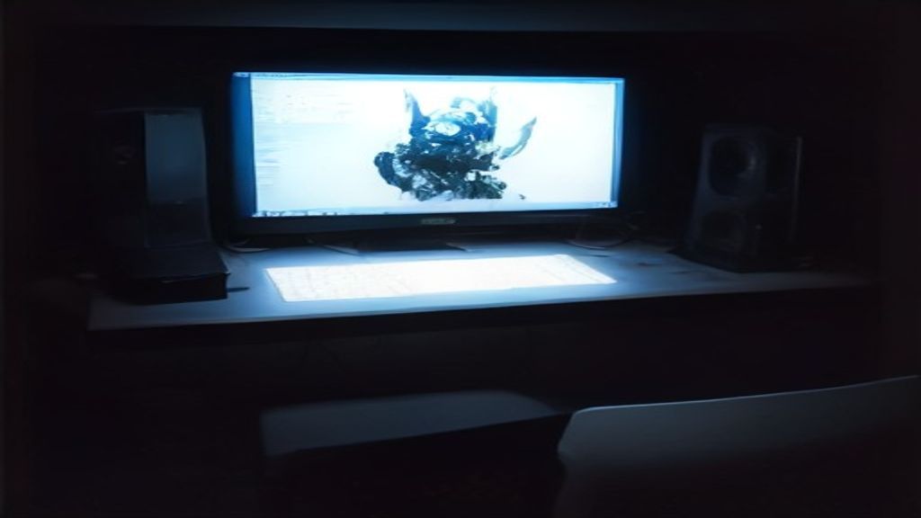 High-performance PC with liquid cooling glowing components abstract benchmark graphs floating sleek modern workspace