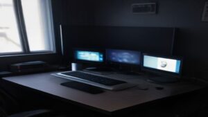 A modern gaming PC interior showcasing a sleek NVIDIA RTX graphics card with glowing green accents, surrounded by other high-end components under ambient lighting