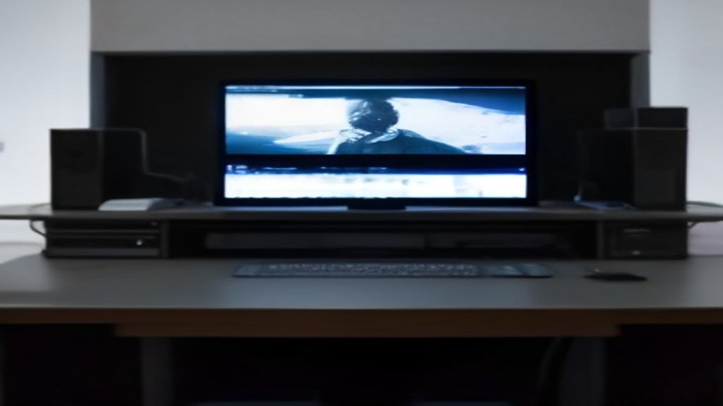 A polished steam machine with glowing blue vents and a minimalist chassis rests on a dark reflective surface under soft studio light