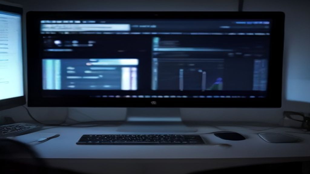 A modern workspace with multiple screens displaying performance metrics and data analytics dashboards