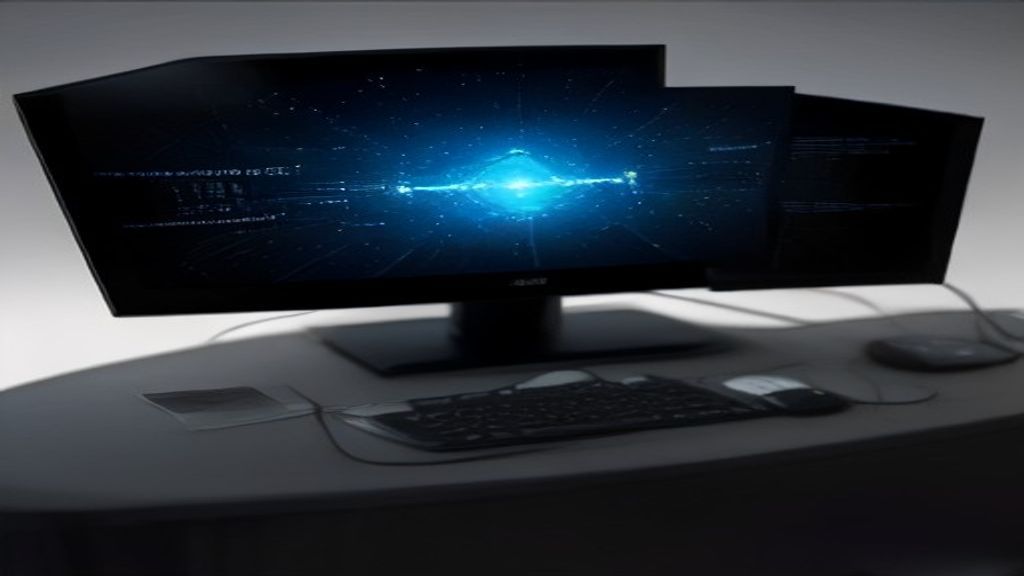 Professional workspace with dual monitors displaying performance metrics and code optimization dashboards, clean desk setup with modern computer hardware and networking equipment