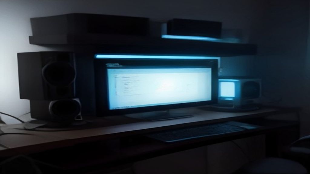 Clean workspace with dual monitors showing server dashboards and performance graphs in blue tones