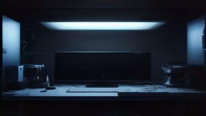 A modern data center with glowing server racks and digital dashboards displaying performance metrics in a clean professional setting