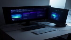 Dashboard displaying real-time server metrics with rising performance trends and optimized configuration charts