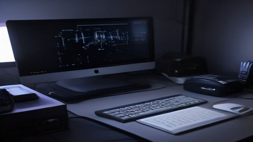 A futuristic gaming setup with a curved ultrawide monitor displaying AI-generated game graphics and RGB lighting