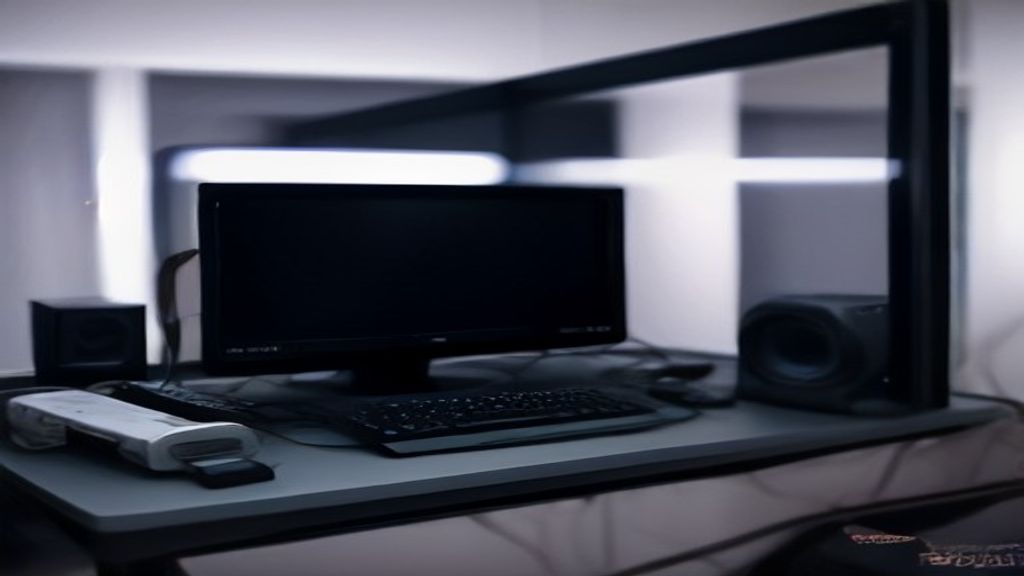 A dark minimalist desk with five sleek gaming laptops lined up, RGB lighting beneath, and a monitor displaying RTX 40-series GPU benchmarks.