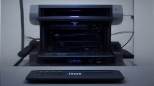 A futuristic gamer surrounded by holographic data streams and quantum visualizations, immersed in a high‑tech gaming arena