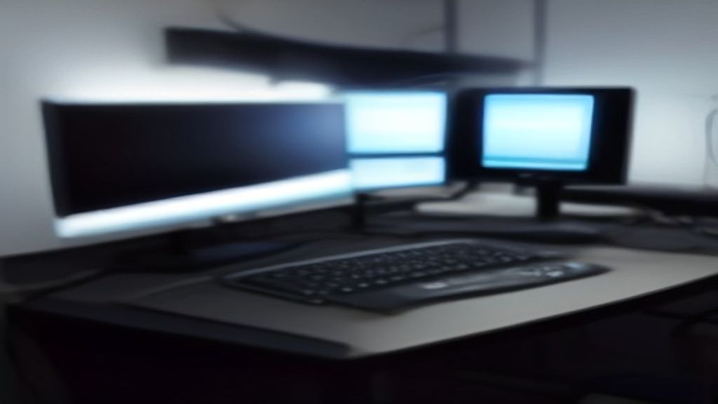 A sleek gaming rig illuminated by RGB lights, displaying Windows 12's gaming dashboard with real-time performance stats